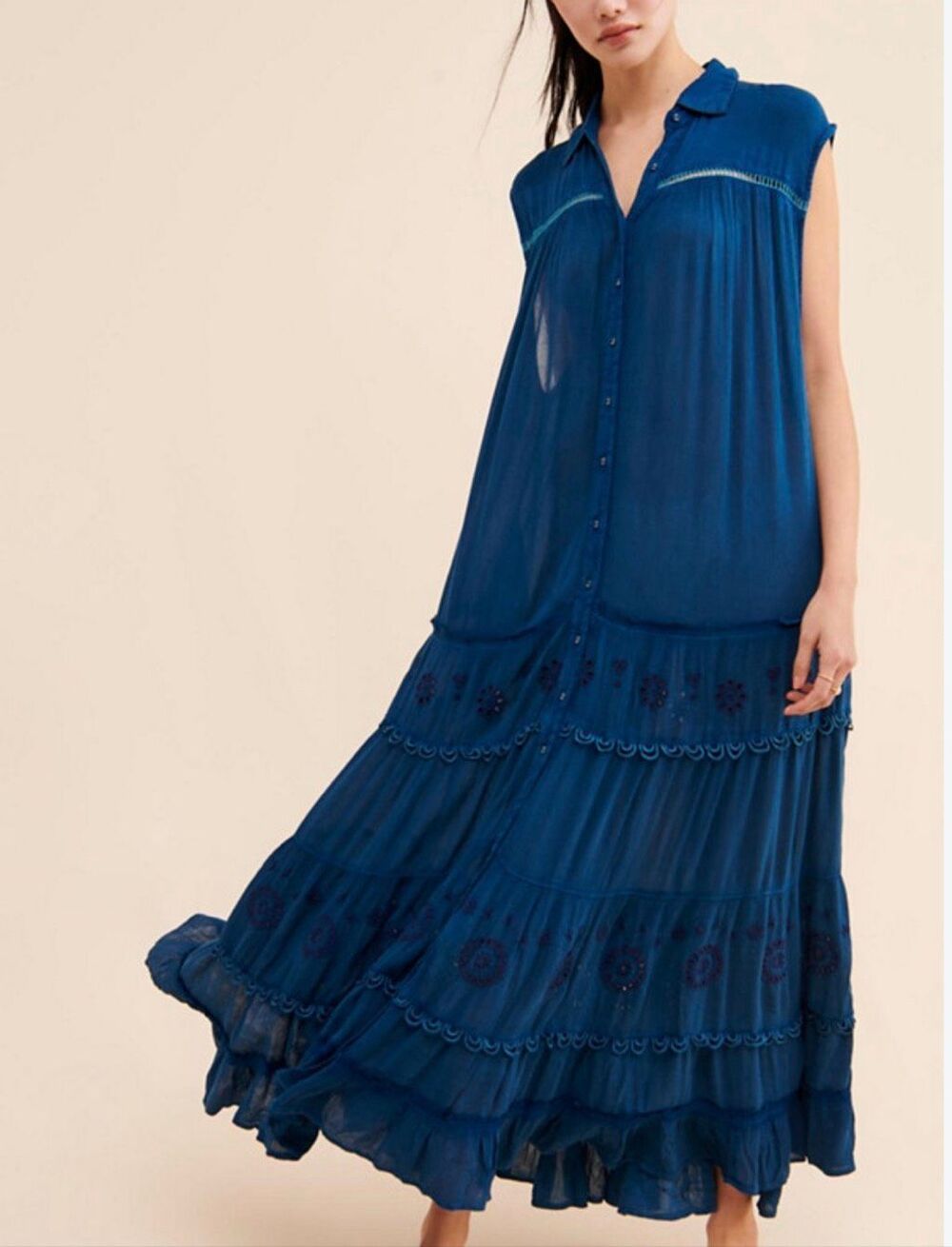 Free people pretty cozy maxi dress small blue